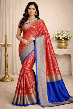 Varanasi Handwoven Pure Silk Saree – Traditional Floral Brocade