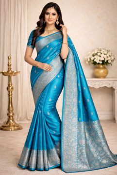 Varanasi Handwoven Pure Silk Saree – Traditional Motif with Rich Border