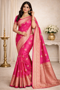 Varanasi Handwoven Pure Silk Saree – Traditional Motif with Rich Border