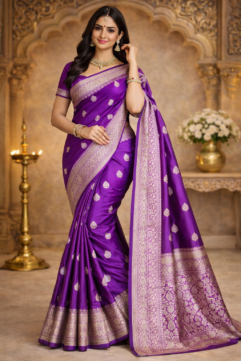 Varanasi Handwoven Pure Silk Saree – Traditional Paisley Motif with Ornate Border