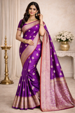 Varanasi Handwoven Pure Silk Saree – Traditional Motif with Rich Zari Border