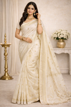 West Bengal Handloom Pure Tassar Silk Saree | Authentic Handwoven Tussar Silk | Elegant Traditional Motifs with Subtle Woven Border