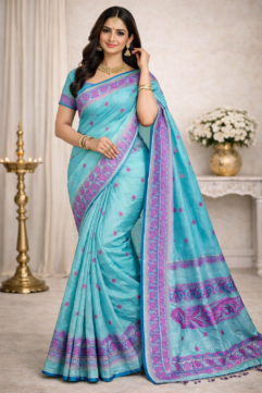 West Bengal Handloom Pure Tassar Silk Saree | Authentic Handwoven Tussar Silk | Traditional Motifs with Rich Woven Border
