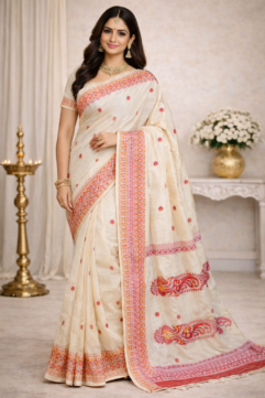 West Bengal Handloom Pure Tassar Silk Saree | Authentic Handwoven Tussar Silk | Traditional Motifs with Elegant Border