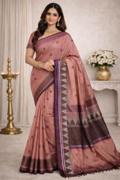 Pure Cotton Handloom Saree – Traditional Woven Motifs with Free Blouse Piece