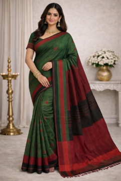 Pure Cotton Handloom Saree – Classic Striped Design with Free Blouse Piece
