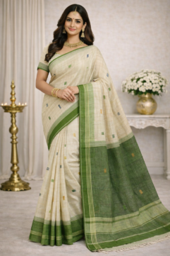 Pure Cotton Handloom Saree – Traditional Handwoven Comfort with Free Blouse Piece