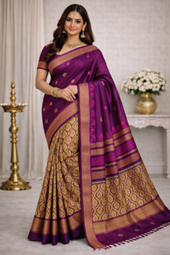 West Bengal Pure Cotton Handloom Saree – Traditional Woven Design with Free Blouse Piece