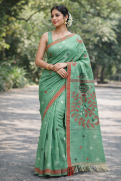 West Bengal Pure Cotton Handloom Saree with Handloom Mark & Free Blouse Piece